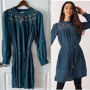 FatFace Lucy Floral Embroidered Boho Prairie Tie Waist Dress